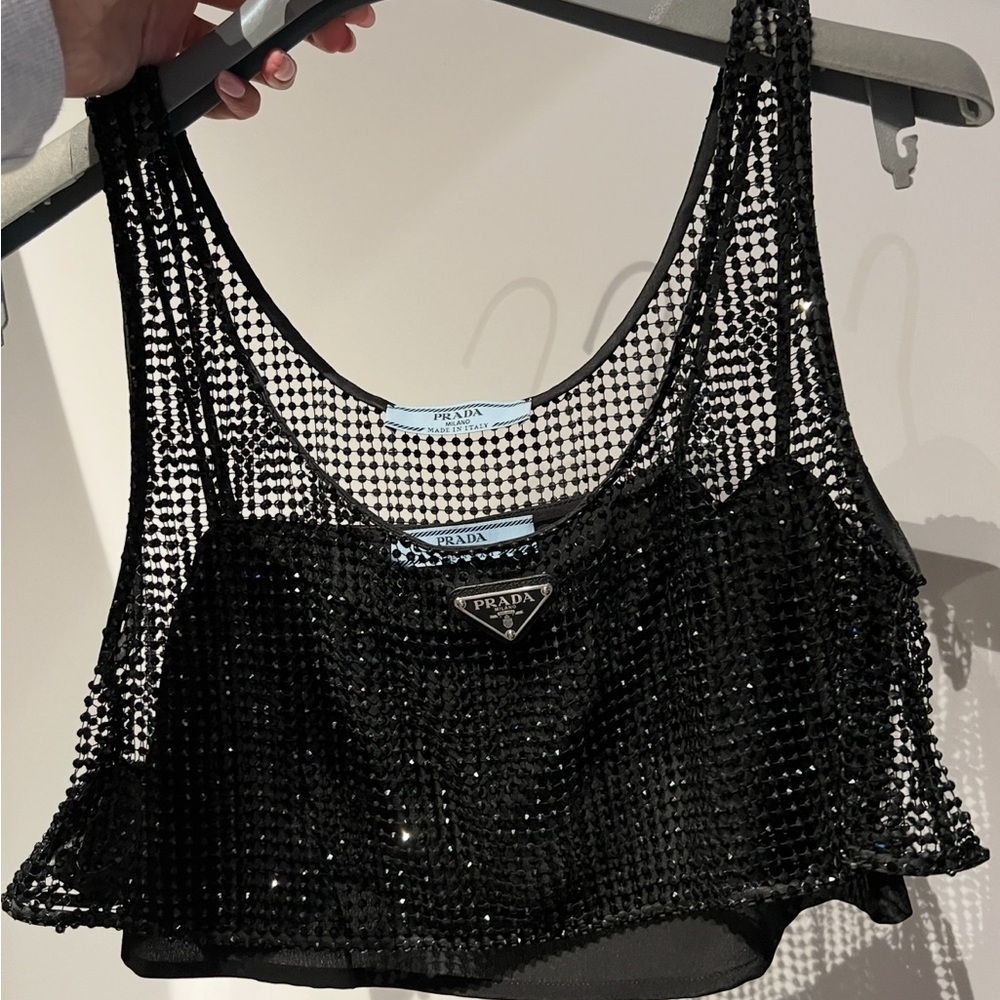 Prada Black Sequin Mesh Top